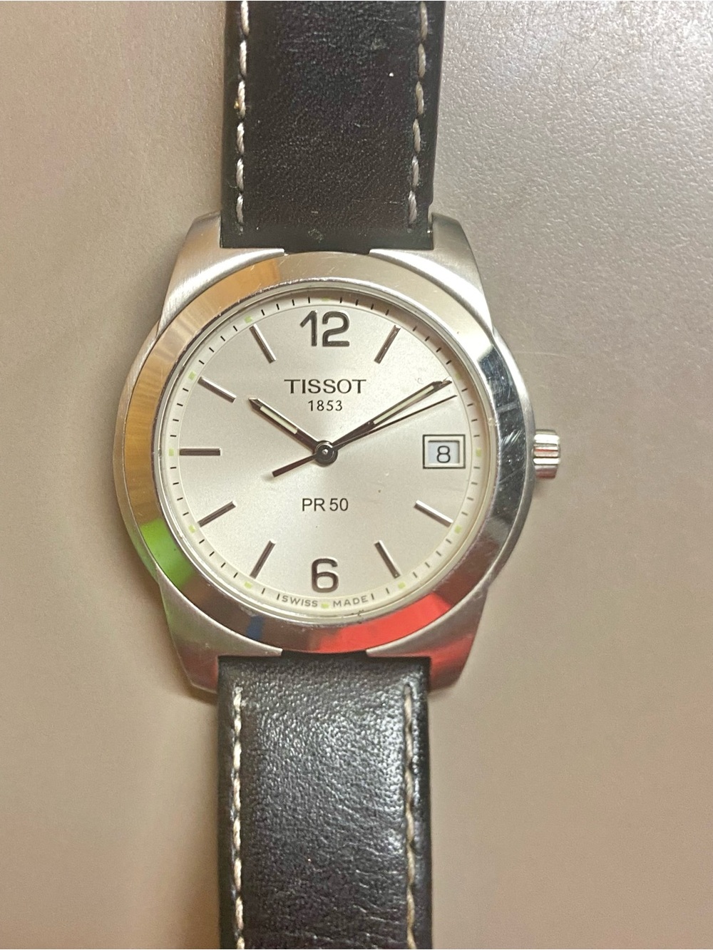 Tissot PR 50 Silver Dial Sapphire Crystal Quartz Watch with Black Leather Strap